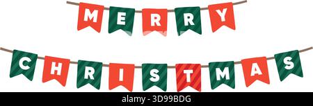 Buon banner natalizio. garland festiva rossa e verde isolata sullo sfondo. Decorazione natalizia per biglietti d'auguri stagionali, inverno Illustrazione Vettoriale