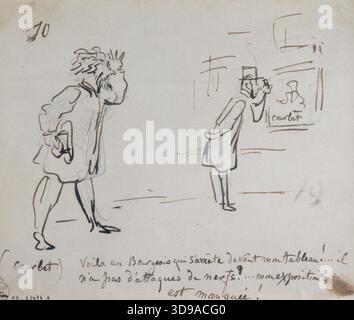 Caricatura per le Charivari, di Cham (Amédée Charles de Noé, noto come), Illustrator, XIX secolo, disegno, arti grafiche, disegno, inchiostro marrone, carta, penna, dimensioni - disegno: altezza: 15 cm, larghezza: 17,9 Foto Stock