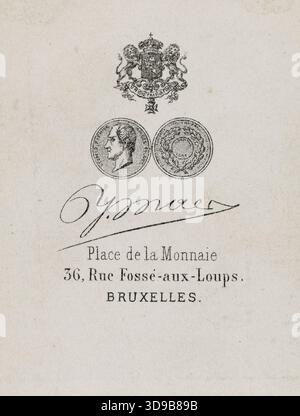 Ritratto di Juliette Drouet (nota anche come Juliette Gauvin), (1806-1883), (attrice drammatica, amante di Victor Hugo), di Joseph Maes, fotografo, prima del 1883, seconda metà del XIX secolo, Fotografia, Arti grafiche, Fotografia, stampa di albume, dimensioni - disegno: altezza: 8,8 cm, larghezza: 5,6 cm, dimensioni - Vecchio supporto: altezza: 10,5 cm, larghezza: 6,2 Foto Stock