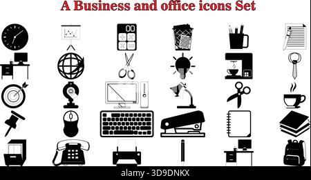 "Set icone di glifo per ufficio e business – pacchetto vettoriale Corporate Work Desk Essentials" Illustrazione Vettoriale