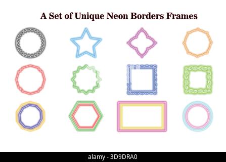 "Esclusivo set Neon Glow Borders and Frames – Colorful retro futuristic Vector Pack" Illustrazione Vettoriale