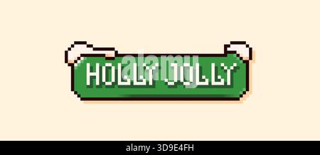 Fumetto natalizio con sfondo verde con la frase Holly Jolly e picchi di neve. Illustrazione Vettoriale