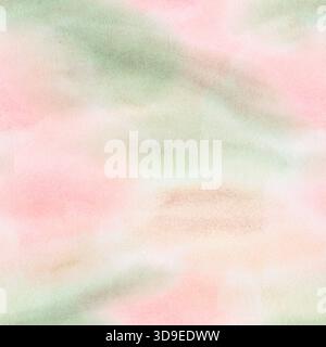 Uno sfondo senza cuciture in verde tenue, rosa e beige con spruzzi di acquerello. Illustrazione in acquerello per interni, abbigliamento e tessuti Foto Stock