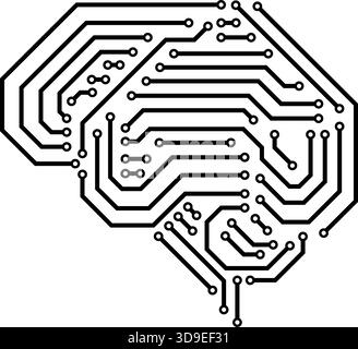 Scheda a circuito stampato a forma di cervello umano: Progettazione, informatica e intelligenza artificiale, isolata Illustrazione Vettoriale