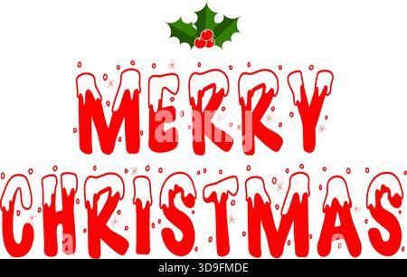Buon Natale Snow Vector Text Design con foglie di agrifoglio e decorazioni di bacche Illustrazione Vettoriale