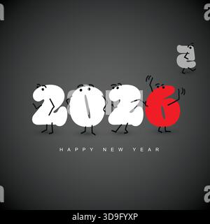 Festeggia il felice anno nuovo 2026 con questo divertente design dei cartoni animati. Il nuovo anno 2026 è accolto da numeri giocosi, rendendolo un nuovo anno felice e festoso Illustrazione Vettoriale