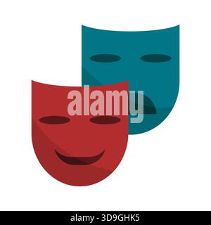 Simbolo delle maschere del teatro. La tragedia comica affronta. Elemento di prestazioni drammatiche. Illustrazione dell'emozione vettoriale. Illustrazione Vettoriale