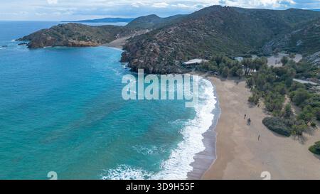 Vista panoramica della foresta di palme di Vai e della spiaggia di Creta Foto Stock