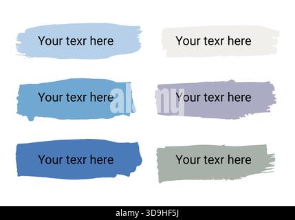 Set di etichette per il tratto di pennello con segnaposto di testo in tonalità blu e pastello Illustrazione Vettoriale