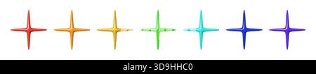 Eleganti elementi a stella 3D con sfumature scintillanti e bagliore colorato. Questa moderna collezione 3D STAR si adatta a adesivi, risorse di gioco, layout creativi e. Illustrazione Vettoriale