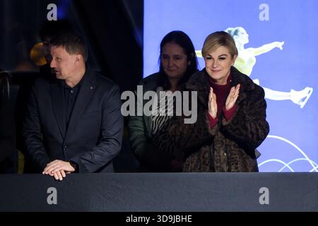 Zagabria, Croazia. 5 dicembre 2025. L'ex presidente della Croazia Kolinda Grabar-Kitarovic durante la cerimonia di apertura del 2025 ISU Figure Skating CS Golden Spin di Zagabria al Velesajam Ice Rink il 5 dicembre 2025 a Zagabria, Croazia. Foto: Igor Kralj/PPIXSELL credito: Pixsell/Alamy Live News Foto Stock