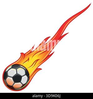 Pallone da calcio sul fuoco, pallone da calcio per sport di squadra, pallone da calcio bruciato Illustrazione Vettoriale