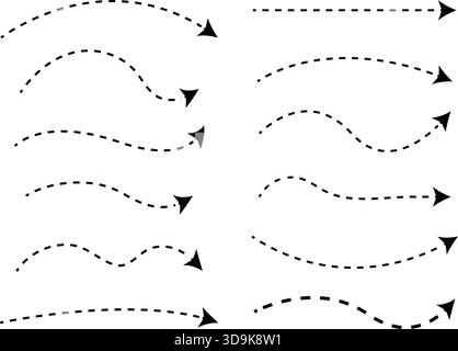 Raccolta di percorsi freccia curvi e ondulati tratteggiati Illustrazione Vettoriale