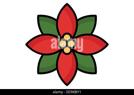 Icona Poinsettia. stile icona colorata. icona relativa al natale. illustrazione vettoriale degli elementi natalizi Illustrazione Vettoriale