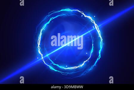 Anello luminoso blu astratto e fascio di luce, un futuristico effetto portale. Illustrazione vettoriale. Illustrazione Vettoriale