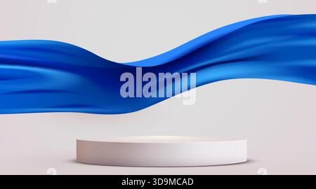 Podio del prodotto con un'onda blu fluente, ideale per presentazioni o pubblicità. Illustrazione vettoriale Illustrazione Vettoriale