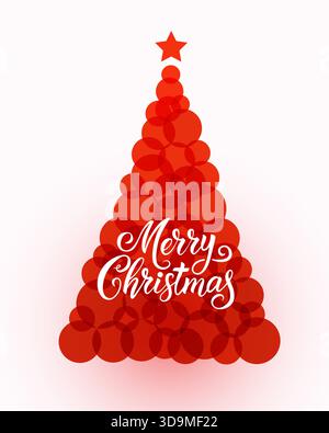 Moderno albero di Natale astratto realizzato con cerchi verdi sovrapposti con elegante tipografia di buon Natale. Illustrazione vettoriale. Illustrazione Vettoriale