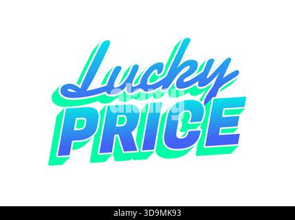 Grafica testuale stilizzata con le parole Lucky Price in colori blu e verde vivaci Illustrazione Vettoriale
