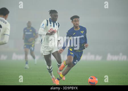 Verona, Italia. 6 dicembre 2025. Durante la partita di calcio tra Hellas Verona FC e Atalanta BC, MD14 del campionato italiano di calcio serie A Enilive 2025/2026 allo stadio Marcantonio Bentegodi il 6 dicembre 2025, Verona. Credito: Agenzia fotografica indipendente/Alamy Live News Foto Stock