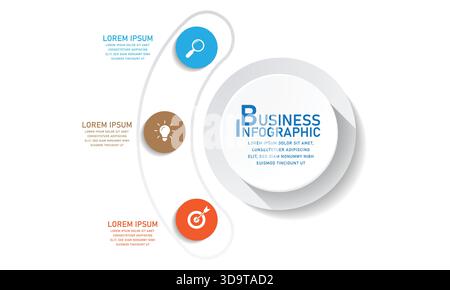 Grafico creativo dei processi aziendali in 3 fasi progettazione vettoriale Illustrazione Vettoriale