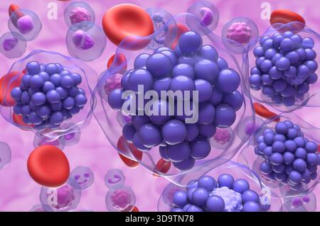 Linfoma diffuso a grandi cellule B (DLBCL) - Vista semicloseup illustrazione 3d. Foto Stock