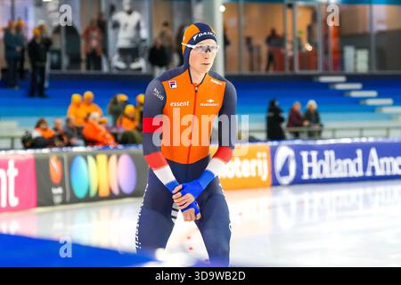 Heerenveen, Paesi Bassi. 7 dicembre 2025. HEERENVEEN, PAESI BASSI - 7 DICEMBRE: Merijn Scheperkamp dei Paesi Bassi durante la Coppa del mondo ISU Speed Skating 3 al Thialf il 7 dicembre 2025 a Heerenveen, Paesi Bassi (foto di Douwe Bijlsma/Orange Pictures) crediti: Orange Pics BV/Alamy Live News Foto Stock