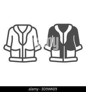 Fur coat with pockets and collar line and solid icon, winter clothing concept. Vector graphics. Coat for women sign, clothes on white background, outl Illustrazione Vettoriale