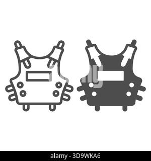 Armatura per corpo della polizia con linea a tracolla e icona solida, concetto di polizia. Grafica vettoriale. Giubbotto di protezione per uomo ufficiale, cartello di sicurezza su fondo bianco Illustrazione Vettoriale