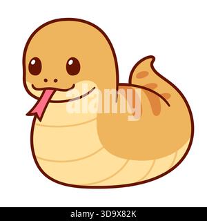 Tsuchinoko carino cartone animato giapponese mostro disegno. Criptide di serpente grasso Kawaii. Disegno semplice, illustrazione grafica a clip vettoriale. Illustrazione Vettoriale