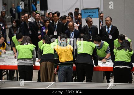 Hong Kong, Hong Kong. 7 dicembre 2025. Il collegio elettorale di Hong Kong conta il 7 dicembre 2025 a Hong Kong. Oggi Hong Kong Hold è la sua elezione al Consiglio legislativo. (Foto di Kobe li/Nexpher Images/Sipa USA) credito: SIPA USA/Alamy Live News Foto Stock