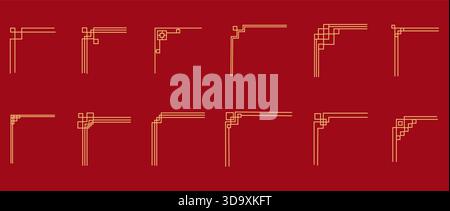 Cornici tradizionali coreane, bordi delle linee con ornamenti degli angoli a nodo. Illustrazione vettoriale Illustrazione Vettoriale