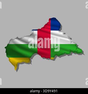 Sventolando bandiera astratta vettoriale della Repubblica Centrafricana a forma di mappa con ombra Illustrazione Vettoriale