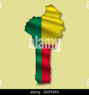 Sventolando la bandiera astratta vettoriale del Benin a forma di mappa con ombra Illustrazione Vettoriale