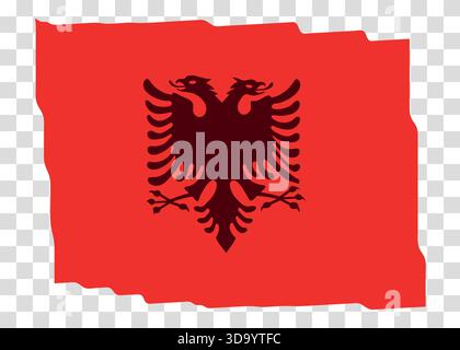 Bandiera ondeggiante dell'Albania. Simbolo nazionale albanese nei colori ufficiali. Icona modello. Sfondo vettore astratto. Effetto fluttuante Illustrazione Vettoriale