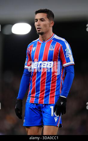 Yeremi Pino del Crystal Palace durante la partita di Premier League al Craven Cottage, Londra. Data foto: Domenica 7 dicembre 2025. Foto Stock