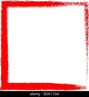Pennello vettoriale Grunge rosso bordo cornice rettangolo, sfondo vettoriale contorno vernice ruvida Illustrazione Vettoriale