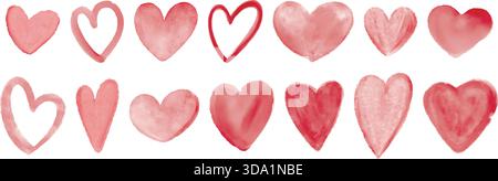 Set di cuori rosso acquerello Illustrazione Vettoriale