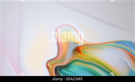 Fusione astratta vorticosa di verde, giallo, viola e rosso su bianco Foto Stock