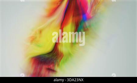 Fusione vorticosa di giallo, rosso, verde e blu su gradiente chiaro Foto Stock