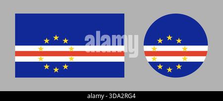 Bandiera di Capo Verde, icone rettangolari e rotonde. Modello di segno nazionale. Simboli circolari, rettangolari. Pulsante bandiera, banner, badge. Colore standard. Illustrazione Vettoriale
