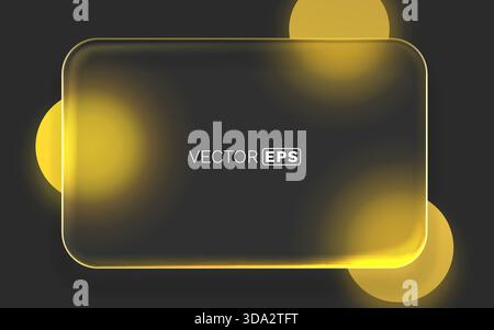 Cornice in vetro astratto su sfondo scuro con luce gialla, ideale per design e presentazione moderni. Illustrazione vettoriale Illustrazione Vettoriale