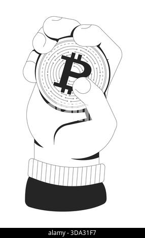 Illustrazione del profilo della moneta bitcoin con mano Illustrazione Vettoriale