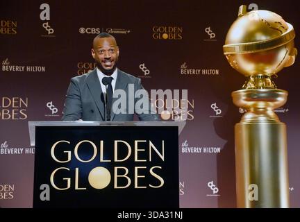 Beverly Hills, Stati Uniti. 8 dicembre 2025. Marlon Wayans annuncia le nomination per il 83° Golden Globe Awards annuale a Beverly Hills, California, lunedì 8 dicembre 2025. I Golden Globes saranno trasmessi sulla CBS e in streaming sulla Paramount domenica 11 gennaio alle 20. Foto di Jim Ruymen/UPI credito: UPI/Alamy Live News Foto Stock