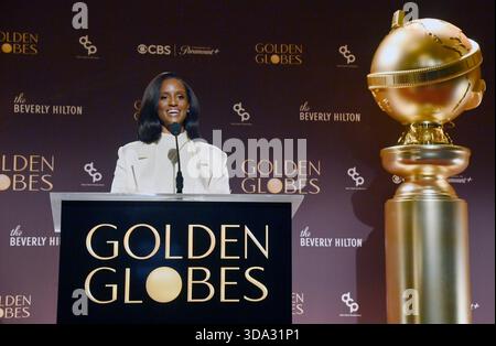 Beverly Hills, Stati Uniti. 8 dicembre 2025. Skye P. Marshall annuncia le nomination per il 83° Golden Globe Awards annuale a Beverly Hills, California, lunedì 8 dicembre 2025. I Golden Globes saranno trasmessi sulla CBS e in streaming sulla Paramount domenica 11 gennaio alle 20. Foto di Jim Ruymen/UPI credito: UPI/Alamy Live News Foto Stock