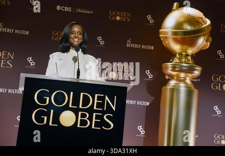 Beverly Hills, Stati Uniti. 8 dicembre 2025. Skye P. Marshall annuncia le nomination per il 83° Golden Globe Awards annuale a Beverly Hills, California, lunedì 8 dicembre 2025. I Golden Globes saranno trasmessi sulla CBS e in streaming sulla Paramount domenica 11 gennaio alle 20. Foto di Jim Ruymen/UPI credito: UPI/Alamy Live News Foto Stock