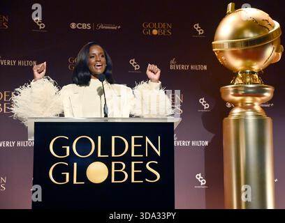 Beverly Hills, Stati Uniti. 8 dicembre 2025. Skye P. Marshall annuncia le nomination per il 83° Golden Globe Awards annuale a Beverly Hills, California, lunedì 8 dicembre 2025. I Golden Globes saranno trasmessi sulla CBS e in streaming sulla Paramount domenica 11 gennaio alle 20. Foto di Jim Ruymen/UPI credito: UPI/Alamy Live News Foto Stock