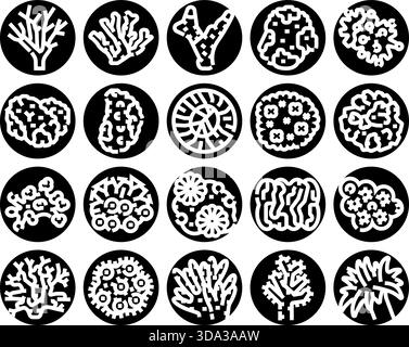 Icone di glifi di organismi marini sottomarini della barriera corallina Illustrazione Vettoriale