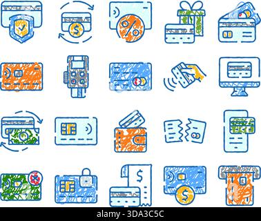 Impostazione dei metodi di pagamento con carta di credito e delle transazioni bancarie Illustrazione Vettoriale