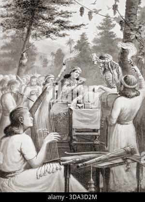 Assurbanipal festeggia con la sua regina Libbāli-šarrat. Ashurbanipal, scritto anche Assurbanipal o Ashshurbanipal, 668 – 627 a.C. circa. Re dell'Impero neo-assiro, 669 a.C. - 631. Foto Stock