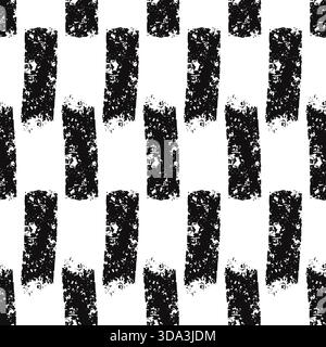 Linee corte e spesse a griglia con motivo senza cuciture al carbone. Design con motivo geometrico a strisce fatte a mano. Mini striature disegnate a mano e granulosità. Illustrazione Vettoriale